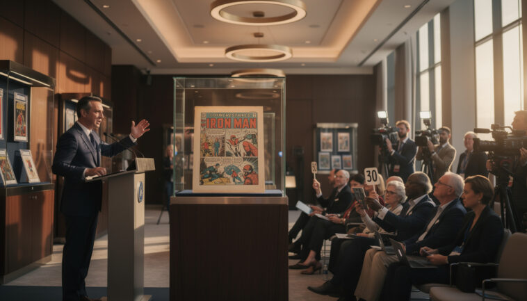 découvrez l'œuvre iconique d'iron man de 1963, dont une page éclatante a établi un nouveau record historique lors des enchères heritage, captivant les collectionneurs et fans de comics.