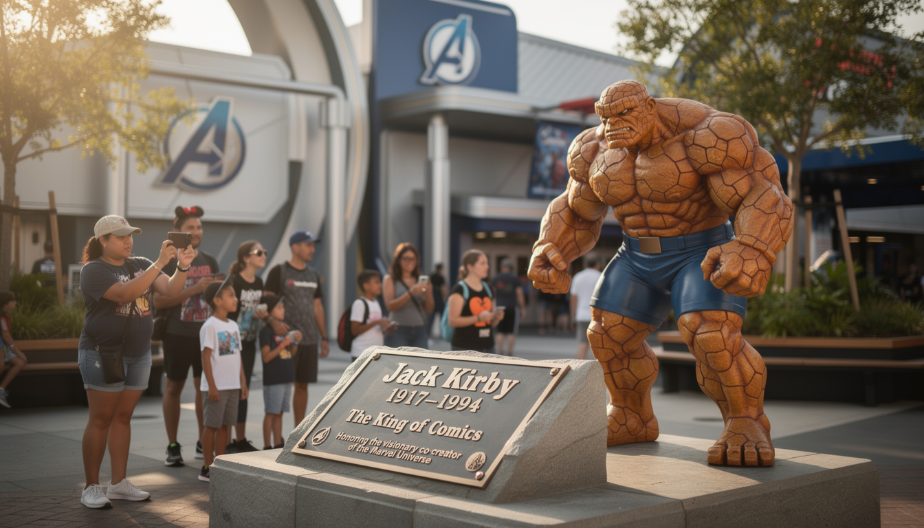 marvel célèbre l'anniversaire de jack kirby avec une plaque commémorative à avengers campus, honorant l'héritage du légendaire créateur en présence du héros parfait.